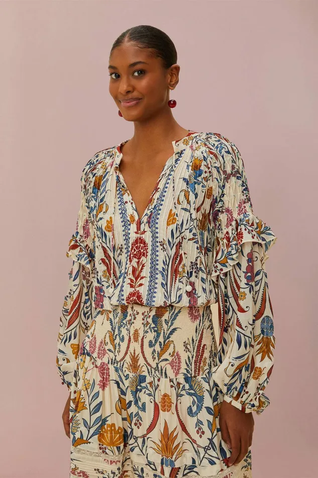 Cream Romantic Lightness Long Sleeve Blouse Women FARM Rio Blouses