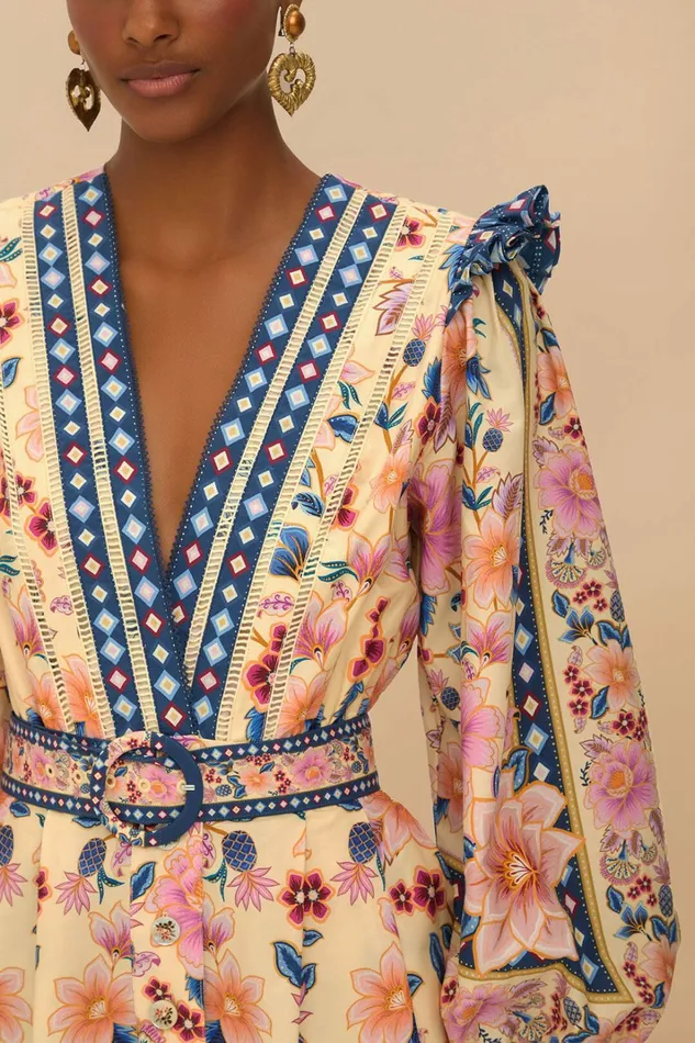 Cream Superbloom Tapestry Organic Cotton Romper Women FARM Rio Rompers