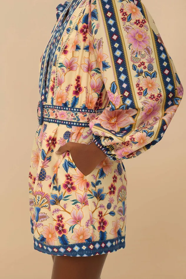 Cream Superbloom Tapestry Organic Cotton Romper Women FARM Rio Rompers