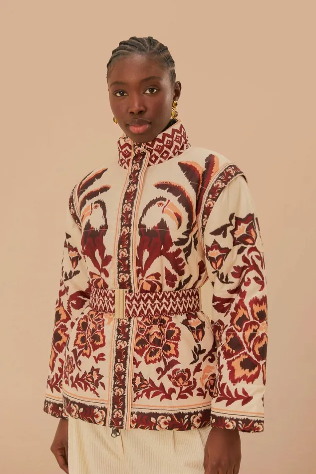 Cream Toucans Scarf Reversible Puffer Jacket Women FARM Rio Puffer Jackets Cream Toucans Scarf Reversible Puffer Jacket Women FARM Rio Puffer Jackets