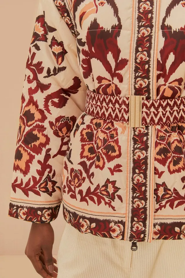 Cream Toucans Scarf Reversible Puffer Jacket Women FARM Rio Puffer Jackets Cream Toucans Scarf Reversible Puffer Jacket Women FARM Rio Puffer Jackets