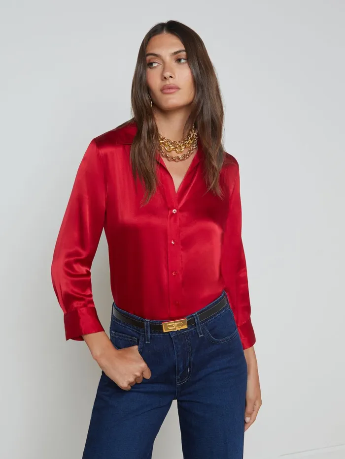 Dani Silk Blouse Garnet Red Women L039Agence Blouses and Tops
