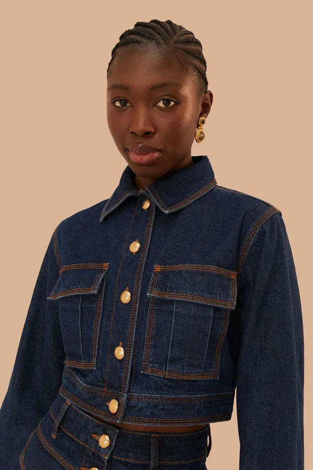 Dark Denim Cropped Jacket Women FARM Rio Crop Tops Dark Denim Cropped Jacket Women FARM Rio Crop Tops