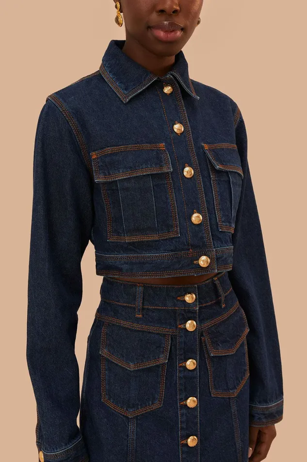 Dark Denim Cropped Jacket Women FARM Rio Crop Tops Dark Denim Cropped Jacket Women FARM Rio Crop Tops