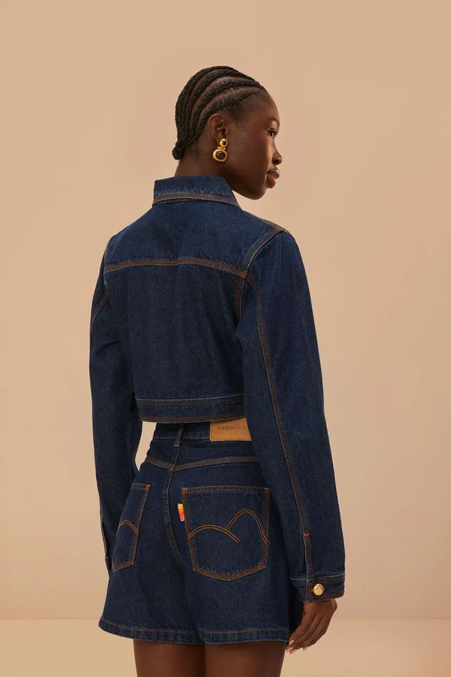 Dark Denim Cropped Jacket Women FARM Rio Crop Tops Dark Denim Cropped Jacket Women FARM Rio Crop Tops