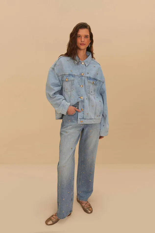 Denim Embroidered Bows Pants Women FARM Rio Pants