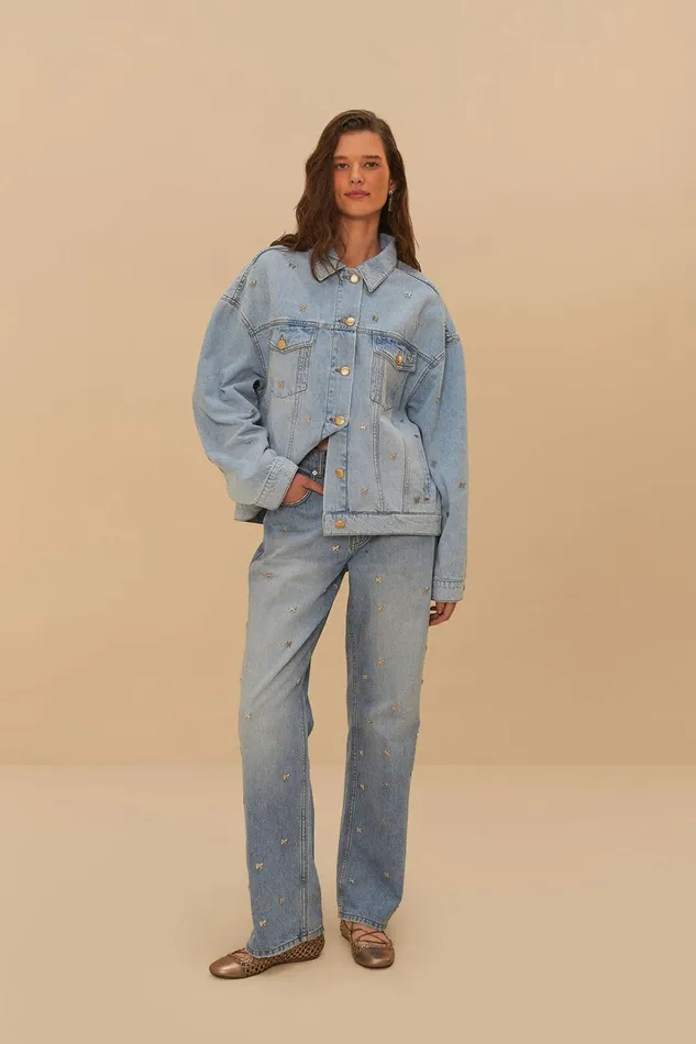 Denim Embroidered Bows Pants Women FARM Rio Pants