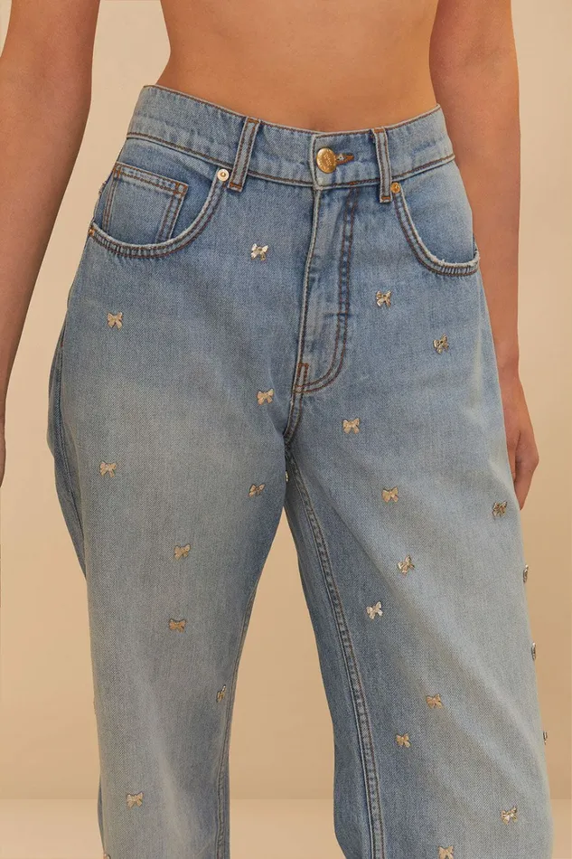 Denim Embroidered Bows Pants Women FARM Rio Pants