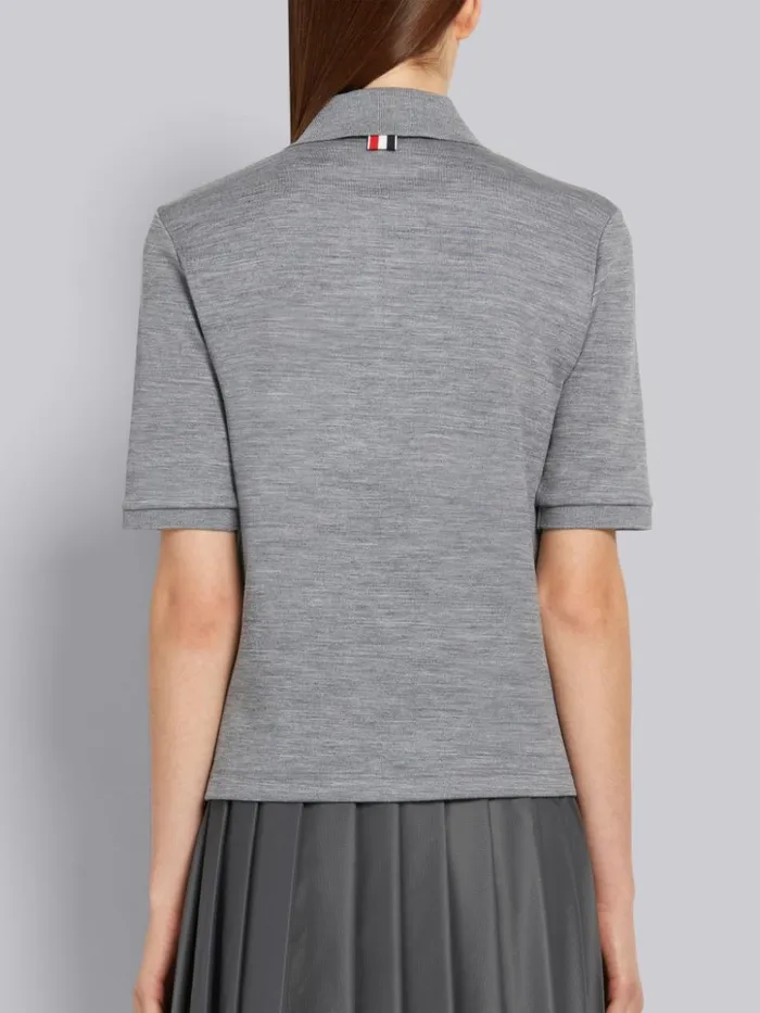 Double Face Silk Cotton Mother Of Pearl Flower Button Polo Light Grey Women Thom Browne Tshirts and Polos