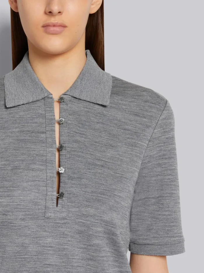 Double Face Silk Cotton Mother Of Pearl Flower Button Polo Light Grey Women Thom Browne Tshirts and Polos