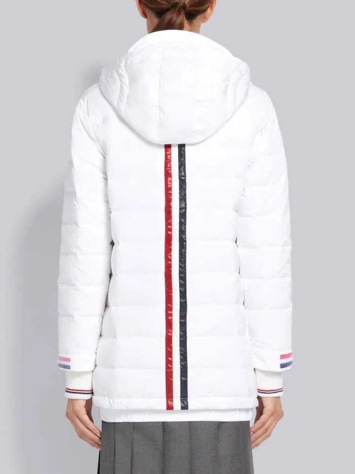 Down Filled Poly Twill Zipup Hooded Overcoat White Women Thom Browne Outerwear