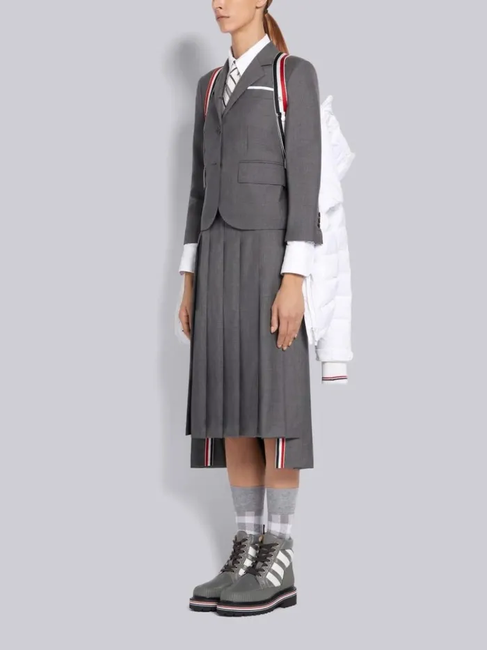 Down Filled Poly Twill Zipup Hooded Overcoat White Women Thom Browne Outerwear