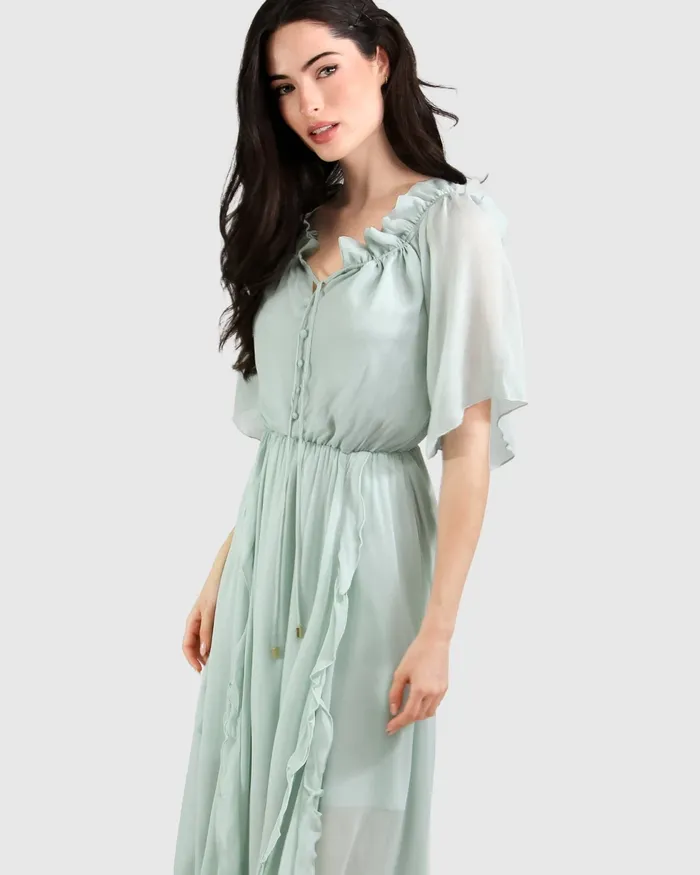 Dresses Amour Amour Ruffled Midi Dress 8211 Spearmint FINAL SALE Belle and Bloom Women