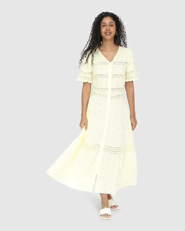 Dresses Belle and Bloom Women Summer Breeze Lace Midi Dress 8211 Yellow