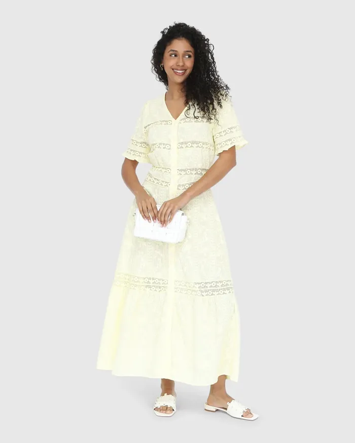 Dresses Belle and Bloom Women Summer Breeze Lace Midi Dress 8211 Yellow
