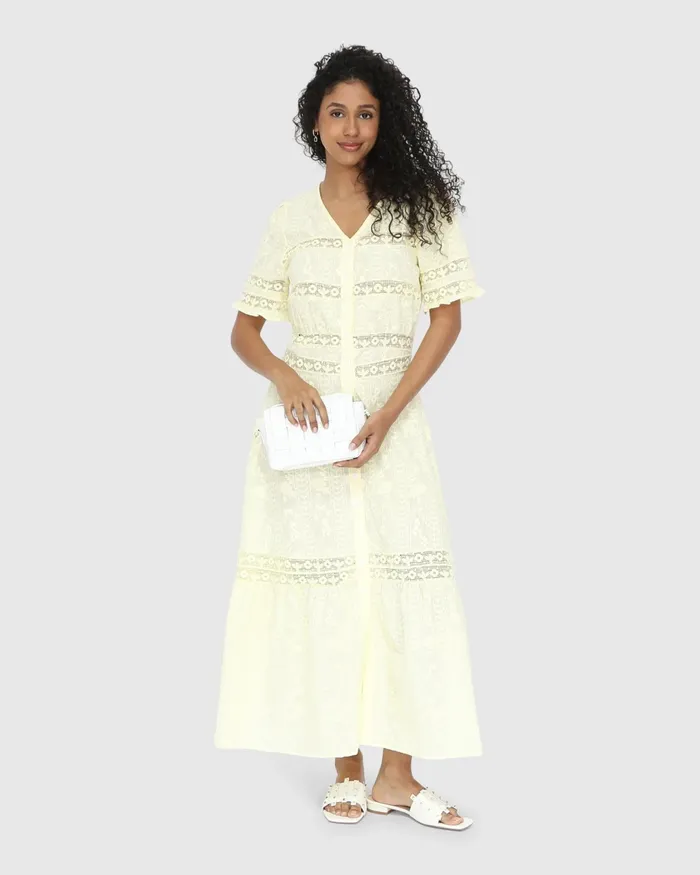 Dresses Belle and Bloom Women Summer Breeze Lace Midi Dress 8211 Yellow