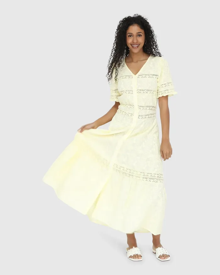 Dresses Belle and Bloom Women Summer Breeze Lace Midi Dress 8211 Yellow
