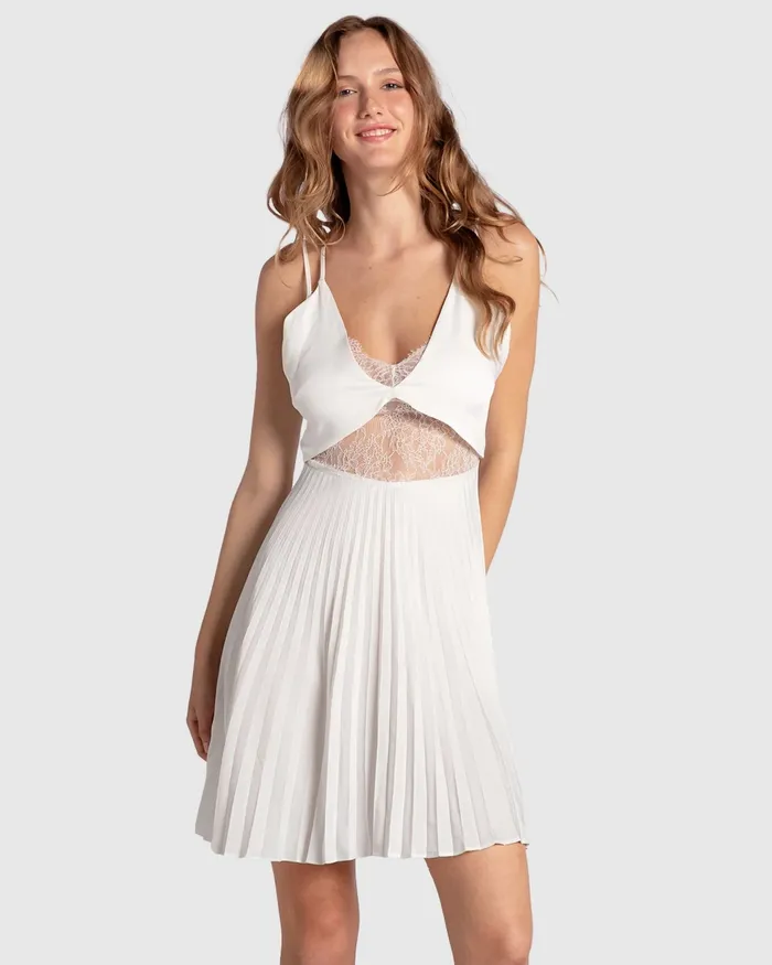 Dresses Feel It Still Lace Trim Mini Dress 8211 White 8211 Belle and Bloom Women