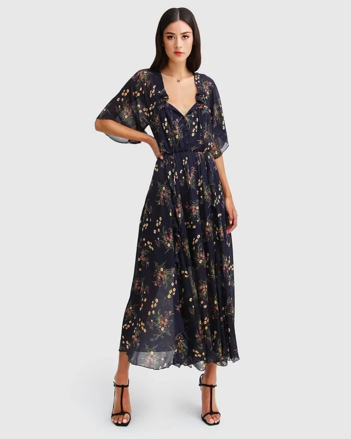 Dresses Women Amour Amour Ruffled Midi Dress 8211 Navy Belle and Bloom