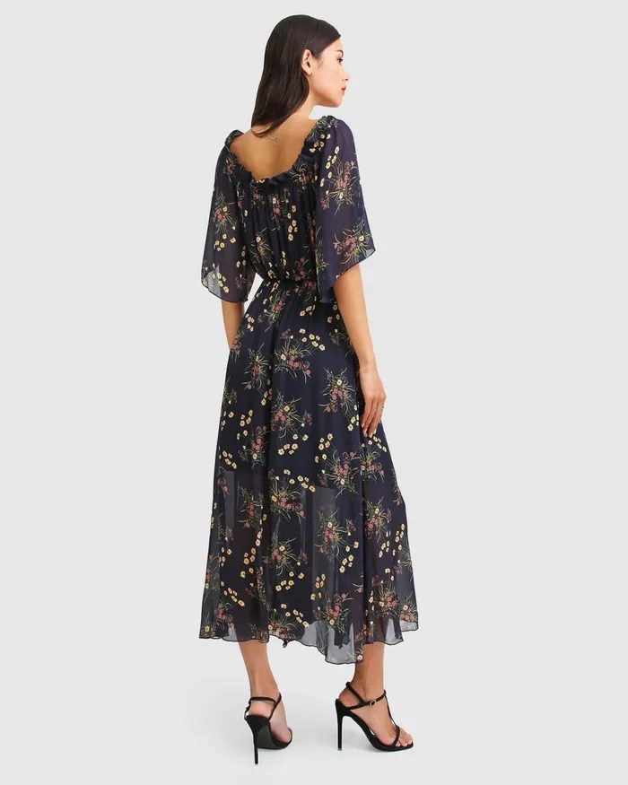 Dresses Women Amour Amour Ruffled Midi Dress 8211 Navy Belle and Bloom