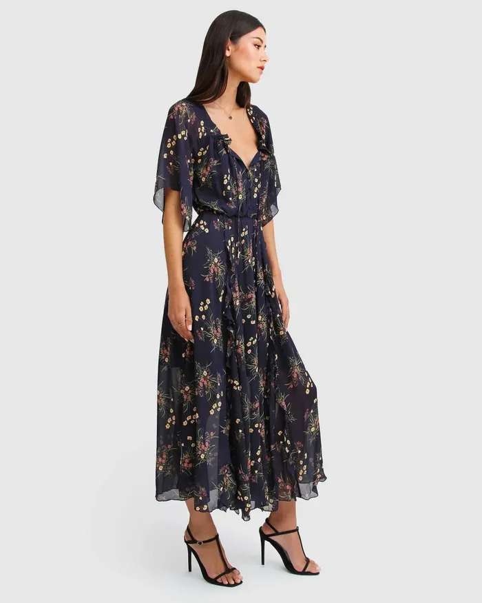 Dresses Women Amour Amour Ruffled Midi Dress 8211 Navy Belle and Bloom
