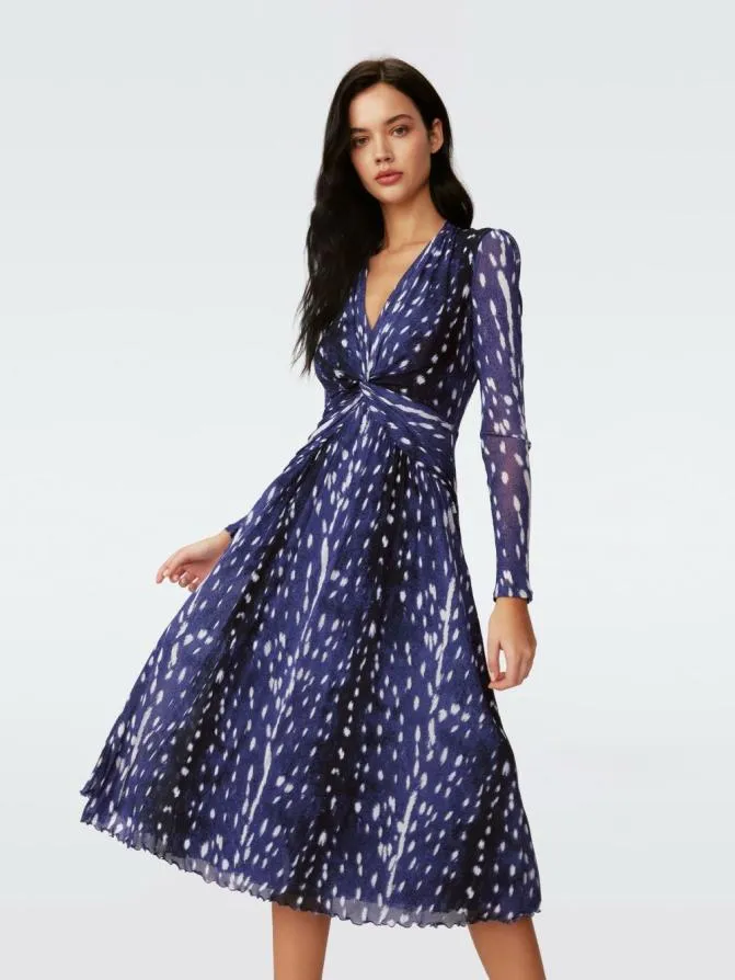 DVF Dresses Burton Mesh Dress Fawn Perfect Navy 8211 Women