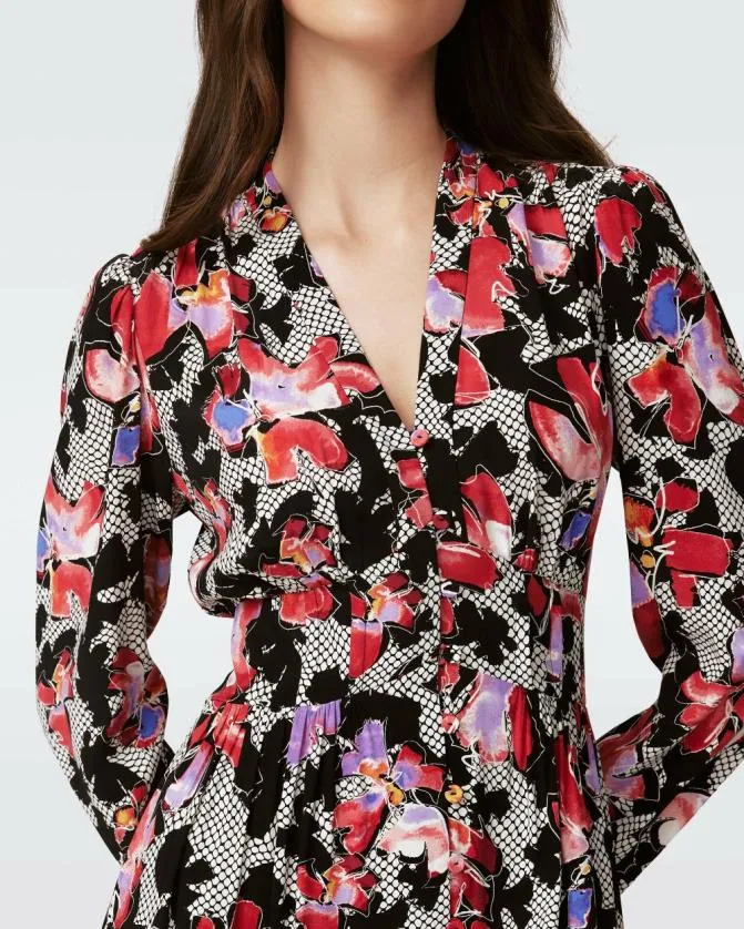 DVF Dresses Erica Long Sleeve Midi Dress Odette Floral 8211 Women