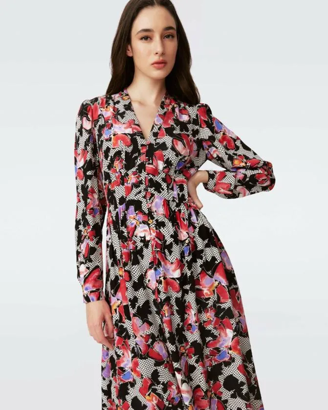 DVF Dresses Erica Long Sleeve Midi Dress Odette Floral 8211 Women