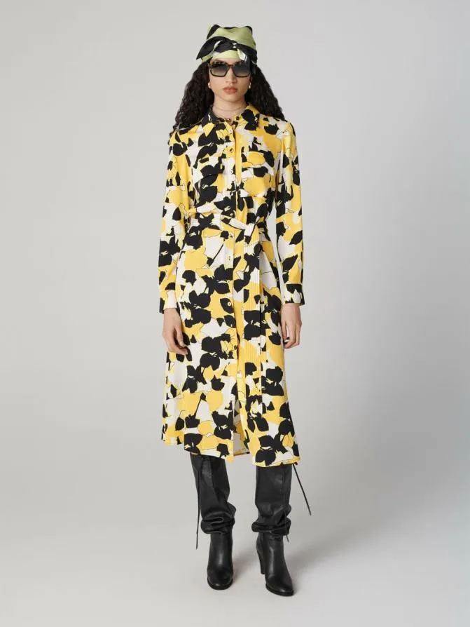 DVF Dresses Maya Silk Shirt Dress Egon039s Floral Yellow 8211 Women