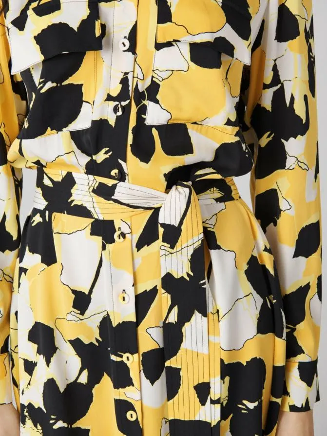 DVF Dresses Maya Silk Shirt Dress Egon039s Floral Yellow 8211 Women