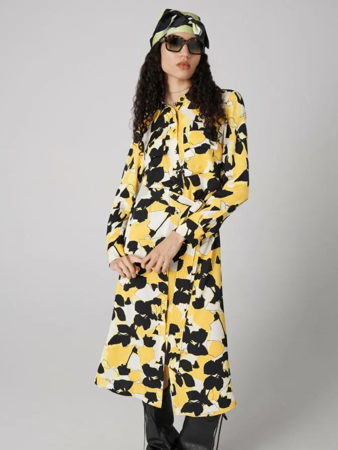 DVF Dresses Maya Silk Shirt Dress Egon039s Floral Yellow 8211 Women
