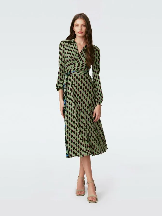 DVF Dresses Phoenix Reversible Mesh Wrap Dress Final Act Floral Multi And Bird Weave Green 8211 Women
