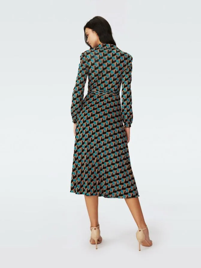 DVF Dresses Phoenix Reversible Mesh Wrap Dress Intermission Geo Turquoise And Opera Floral Black 8211 Women
