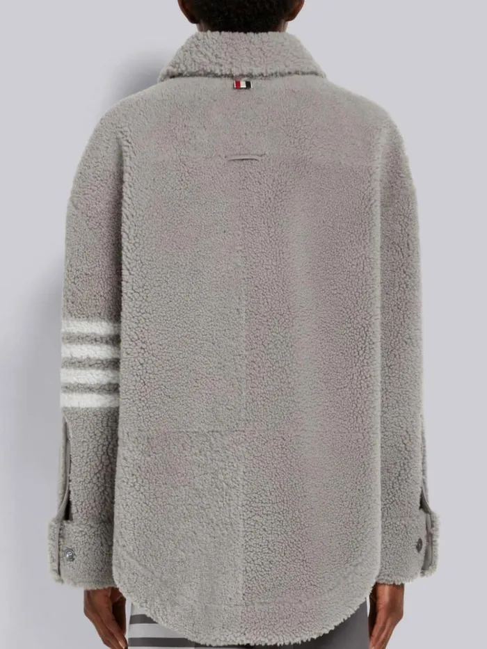 Dyed Shearling 4bar Supersized Shirt Jacket Medium Grey Women Thom Browne Outerwear