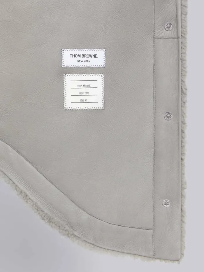 Dyed Shearling 4bar Supersized Shirt Jacket Medium Grey Women Thom Browne Outerwear