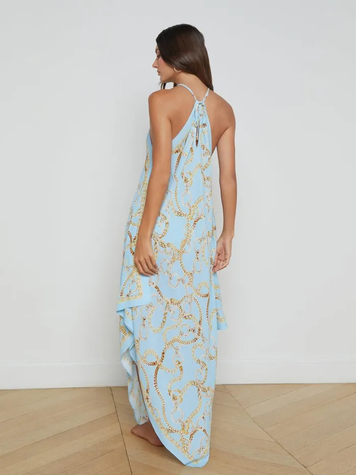 Elise Halter Midi Dress Sky Blue Multi Chain Women L039Agence Swimwear Elise Halter Midi Dress Sky Blue Multi Chain Women L039Agence Swimwear