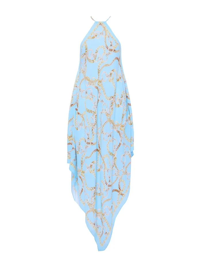 Elise Halter Midi Dress Sky Blue Multi Chain Women L039Agence Swimwear Elise Halter Midi Dress Sky Blue Multi Chain Women L039Agence Swimwear