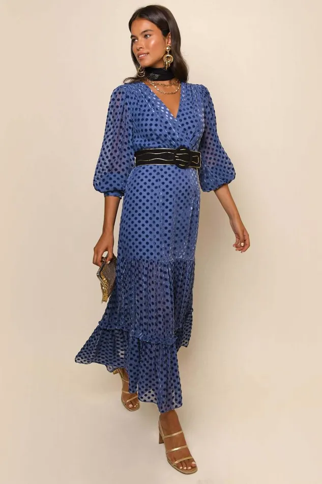 Elsie Steel Blue Burnout Spot Women RIXO Dresses
