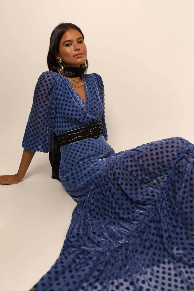 Elsie Steel Blue Burnout Spot Women RIXO Dresses Elsie Steel Blue Burnout Spot Women RIXO Dresses