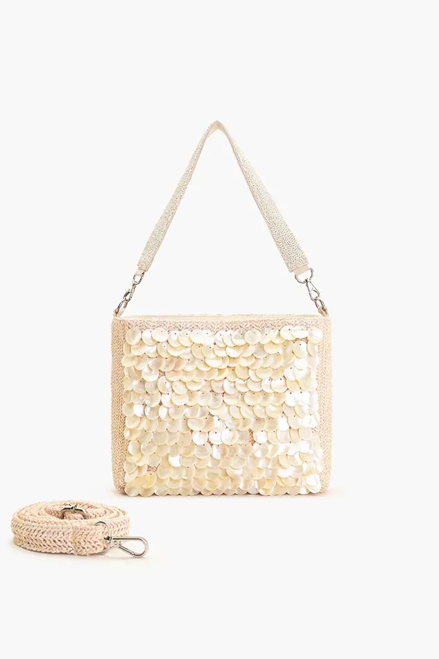 Embellished Shells and Raffia Bucket Bag Embellished Shells and Raffia Bucket Bag