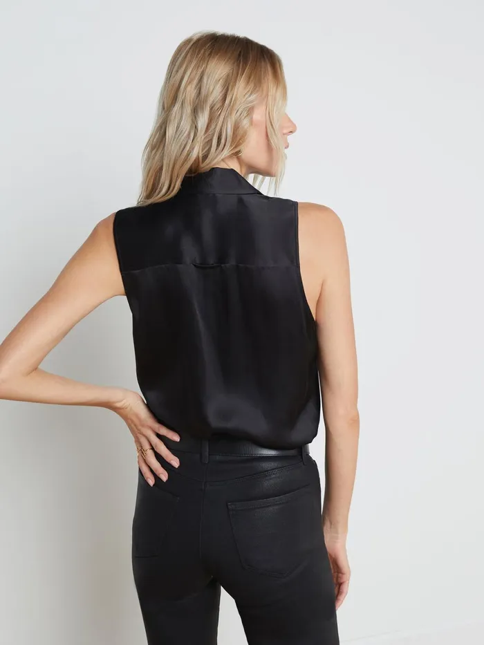 Emmy Sleeveless Silk Blouse Black Women L039Agence Blouses and Tops