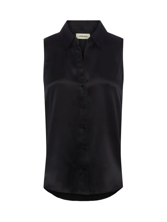 Emmy Sleeveless Silk Blouse Black Women L039Agence Blouses and Tops