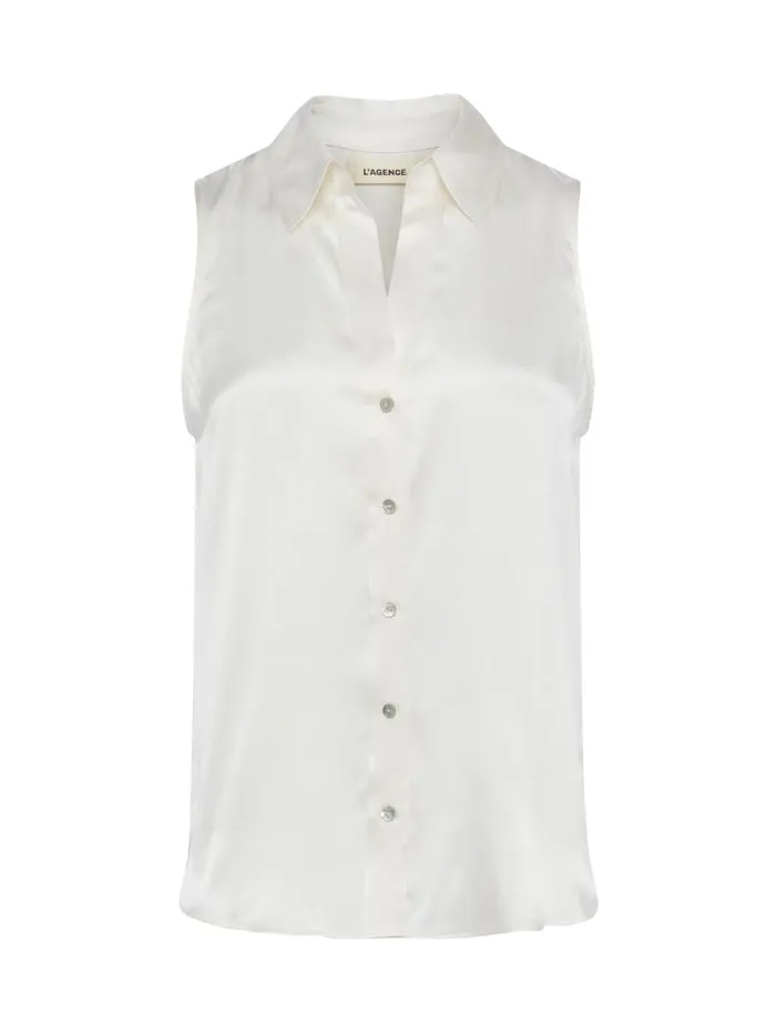 Emmy Sleeveless Silk Blouse Ivory Women L039Agence Blouses and Tops
