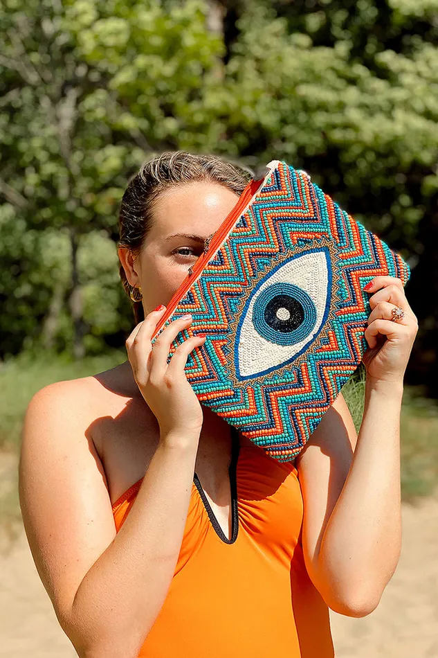 Evil Eye Good Luck Clutch with Removable Crossbody Chain Evil Eye Good Luck Clutch with Removable Crossbody Chain
