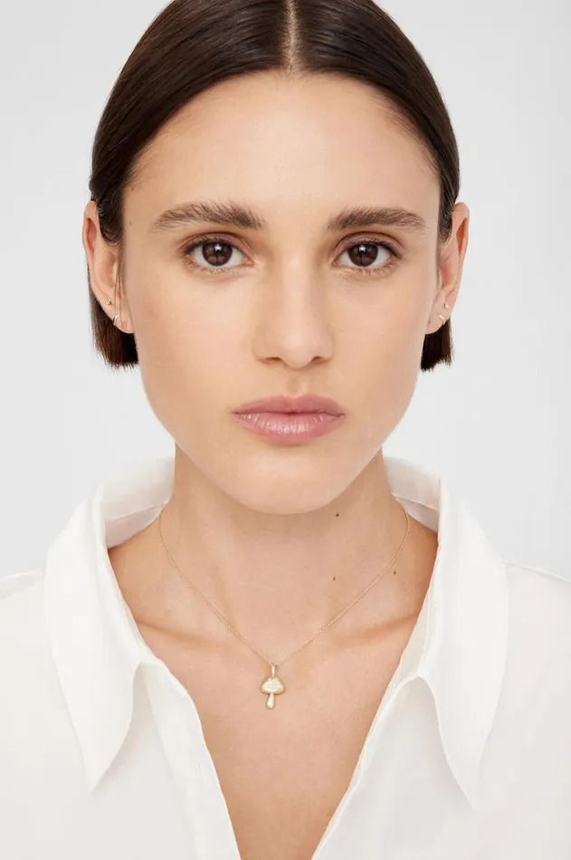 Fine Jewelry Women ANINE BING Diamond Mushroom Necklace 8211 14k Gold