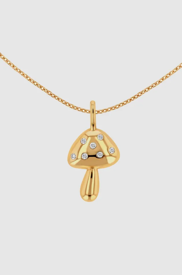 Fine Jewelry Women ANINE BING Diamond Mushroom Necklace 8211 14k Gold
