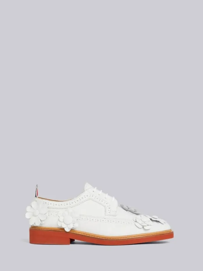 Fine Kid Suede Floral Applique Micro Sole Longwing Brogue White Women Thom Browne Brogues and Loafers Fine Kid Suede Floral Applique Micro Sole Longwing Brogue White Women Thom Browne Brogues and Loafers