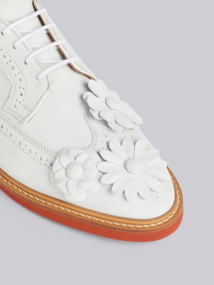 Fine Kid Suede Floral Applique Micro Sole Longwing Brogue White Women Thom Browne Brogues and Loafers