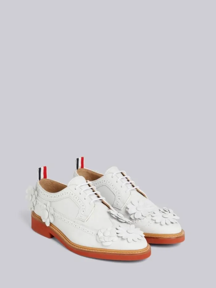 Fine Kid Suede Floral Applique Micro Sole Longwing Brogue White Women Thom Browne Brogues and Loafers
