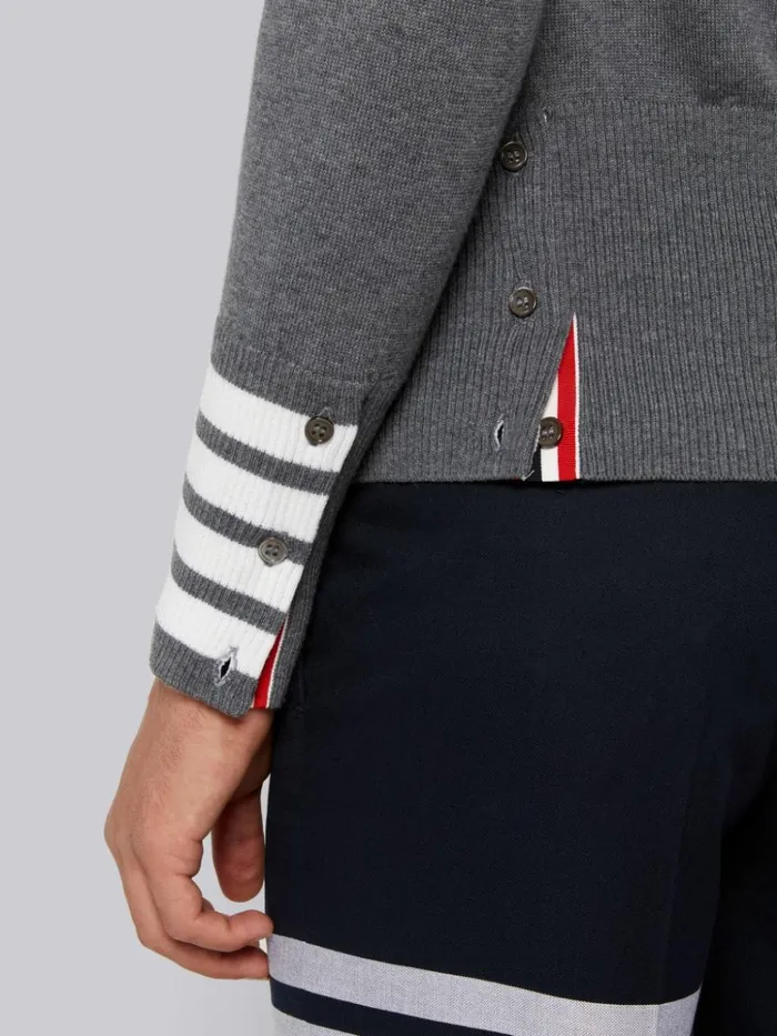 Fine Merino Wool 4bar Cuff Long Sleeve Polo Medium Grey Men Thom Browne Knitwear